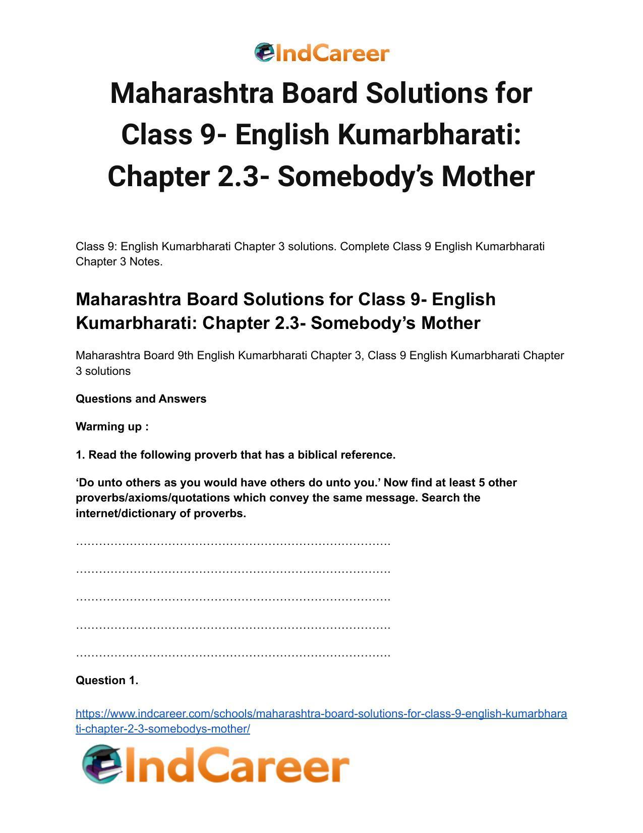 Maharashtra Board Solutions for Class 9- English Kumarbharati: Chapter 2.3- Somebody’s Mother - Page 2