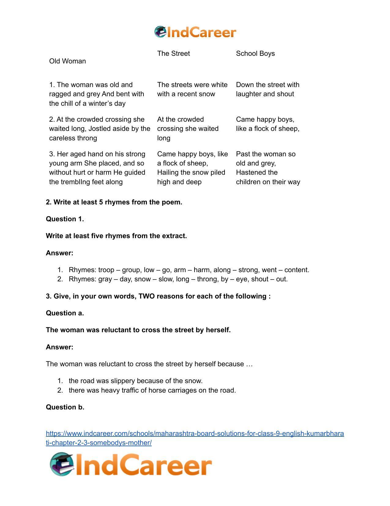 Maharashtra Board Solutions for Class 9- English Kumarbharati: Chapter 2.3- Somebody’s Mother - Page 6