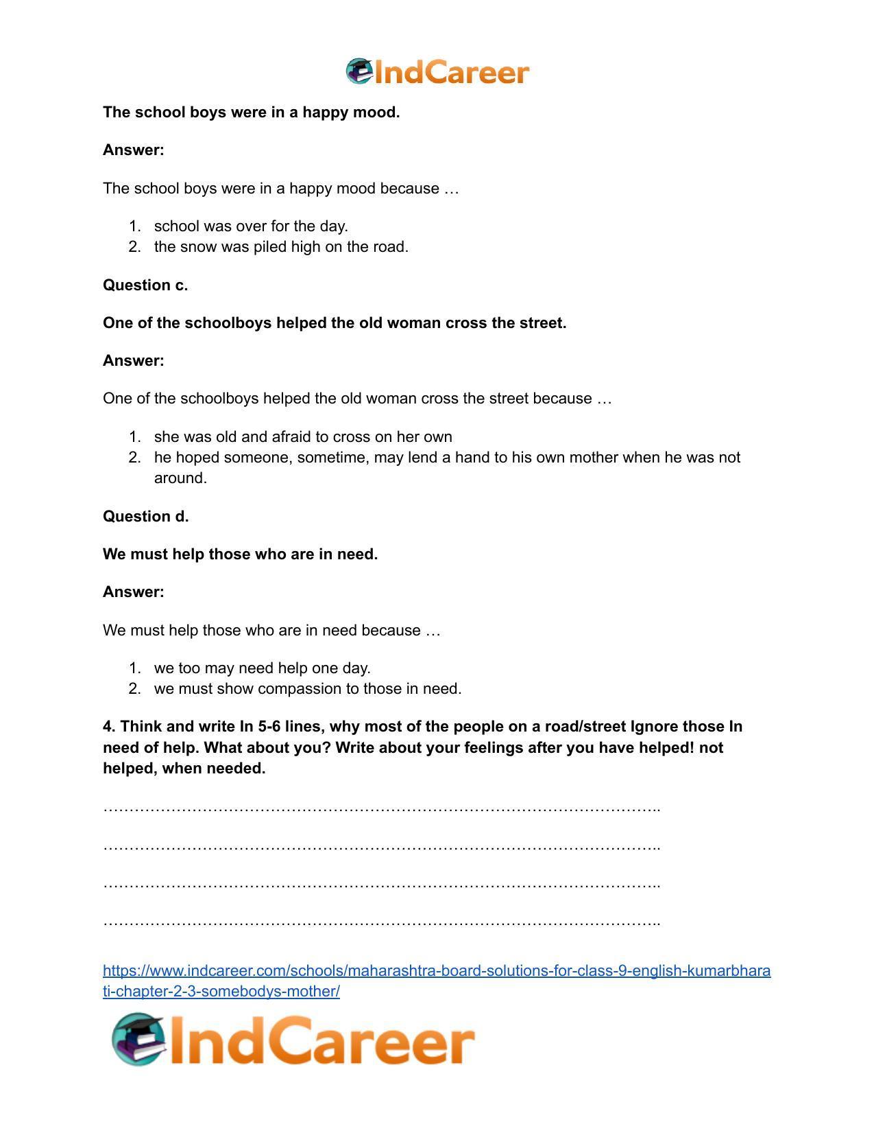 Maharashtra Board Solutions for Class 9- English Kumarbharati: Chapter 2.3- Somebody’s Mother - Page 7