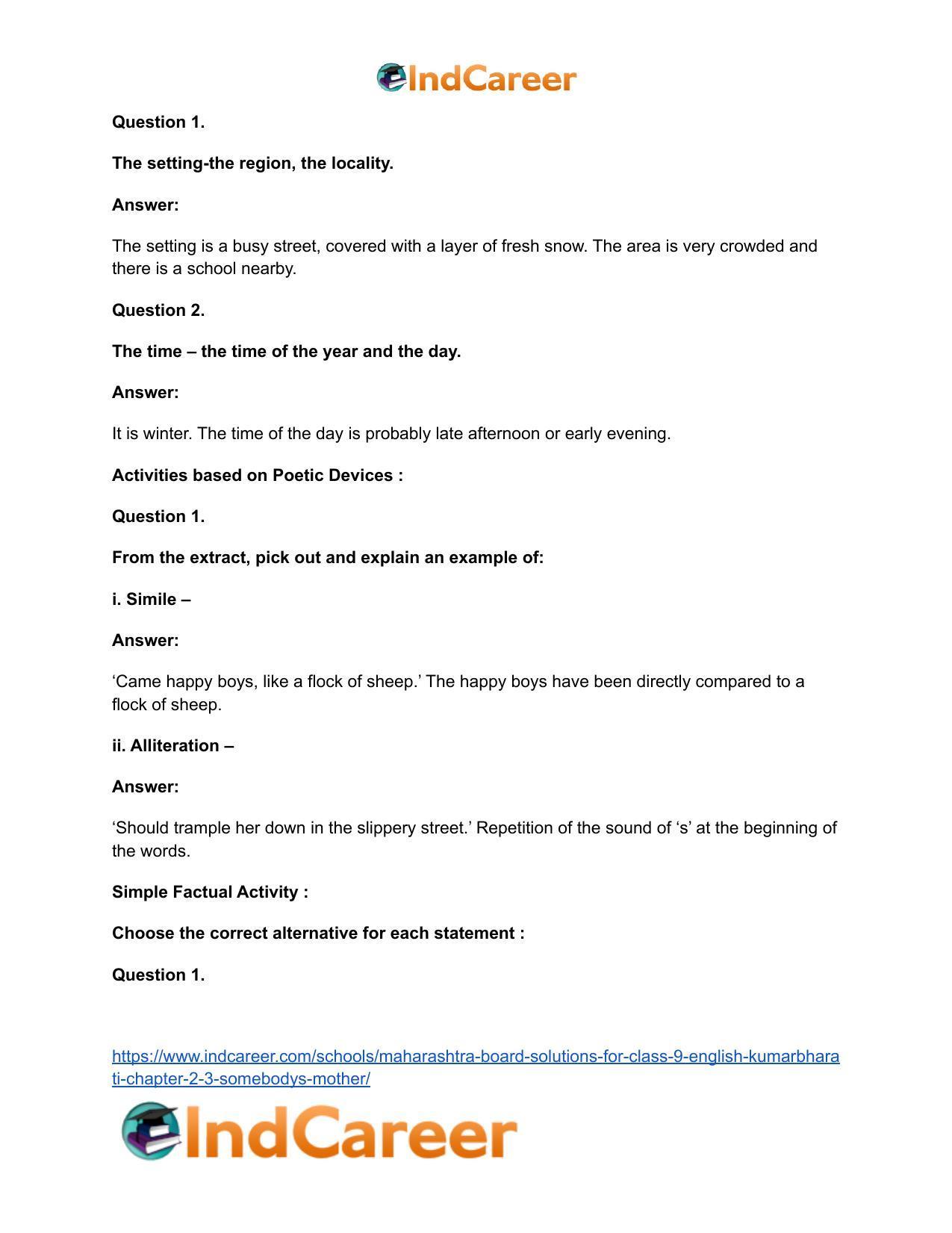 Maharashtra Board Solutions for Class 9- English Kumarbharati: Chapter 2.3- Somebody’s Mother - Page 9