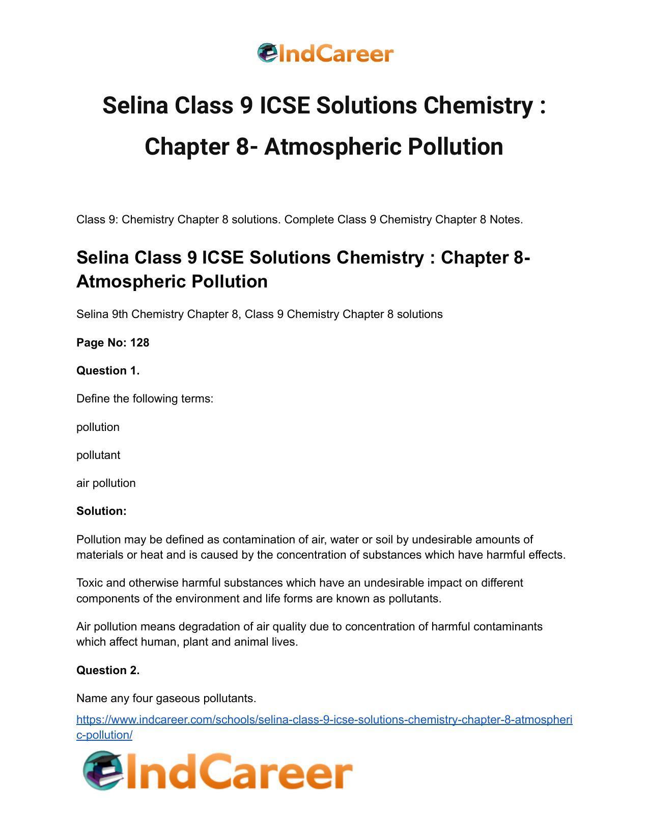 Selina Class 9 ICSE Solutions Chemistry : Chapter 8- Atmospheric Pollution - Page 2