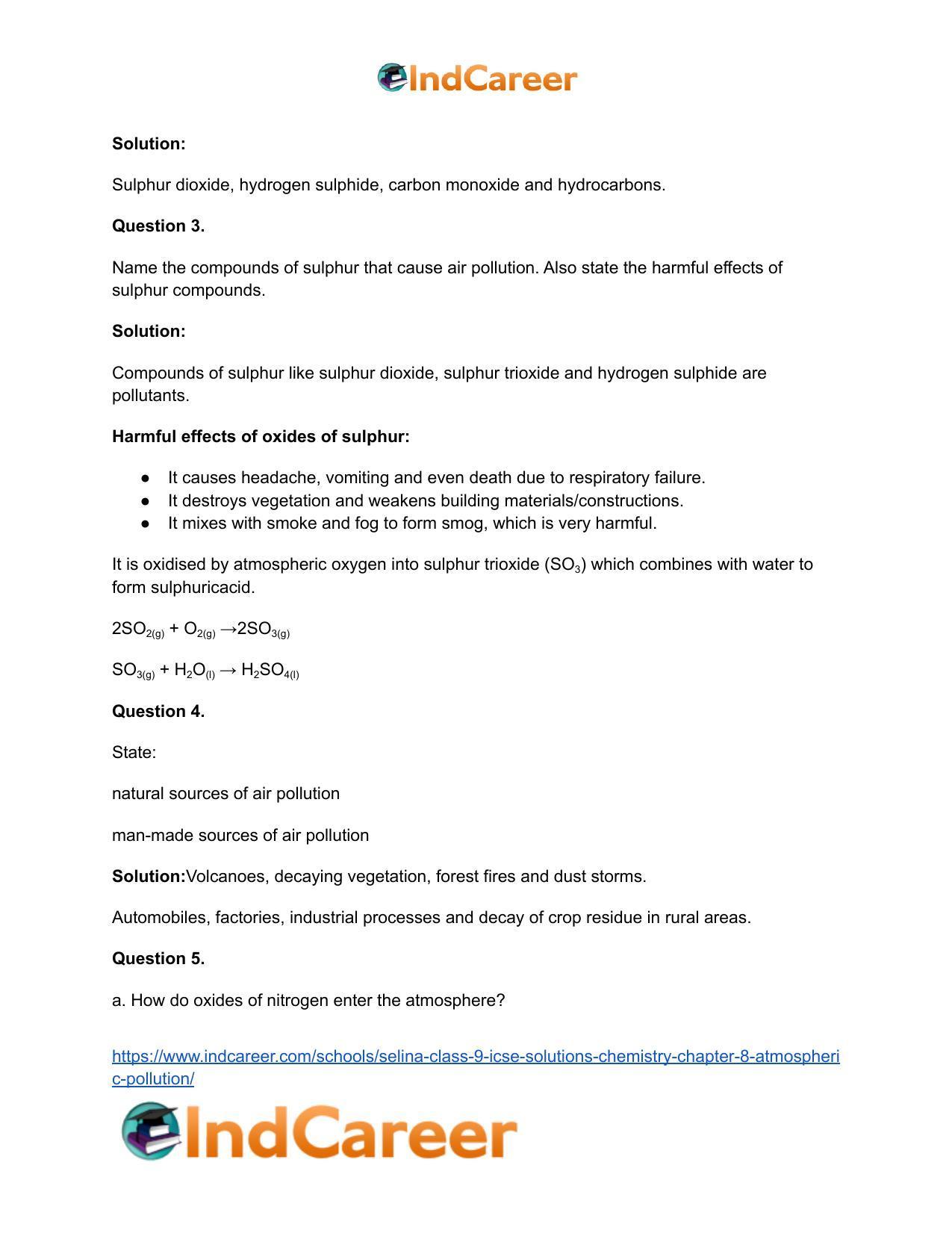 Selina Class 9 ICSE Solutions Chemistry : Chapter 8- Atmospheric Pollution - Page 3