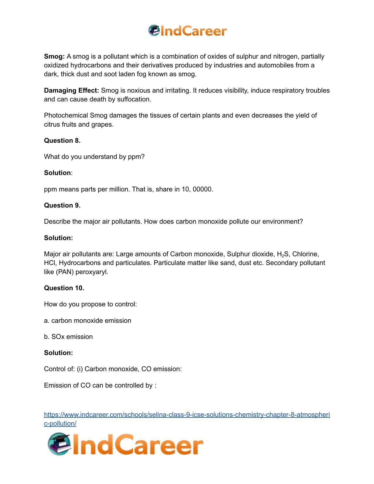 Selina Class 9 ICSE Solutions Chemistry : Chapter 8- Atmospheric Pollution - Page 16