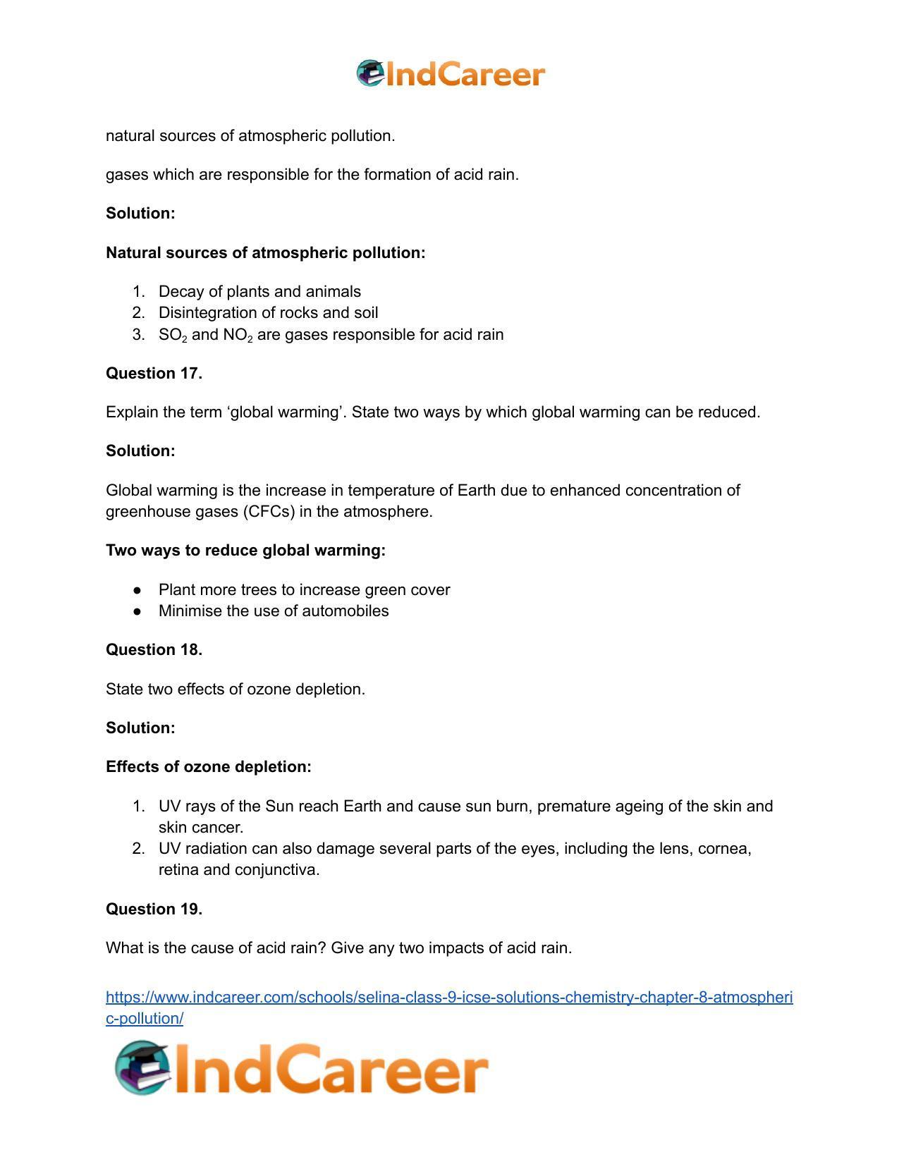 Selina Class 9 ICSE Solutions Chemistry : Chapter 8- Atmospheric Pollution - Page 23