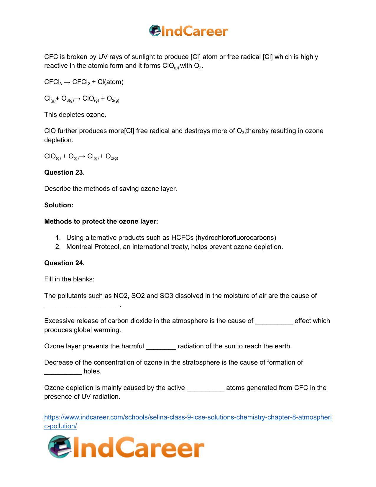 Selina Class 9 ICSE Solutions Chemistry : Chapter 8- Atmospheric Pollution - Page 25