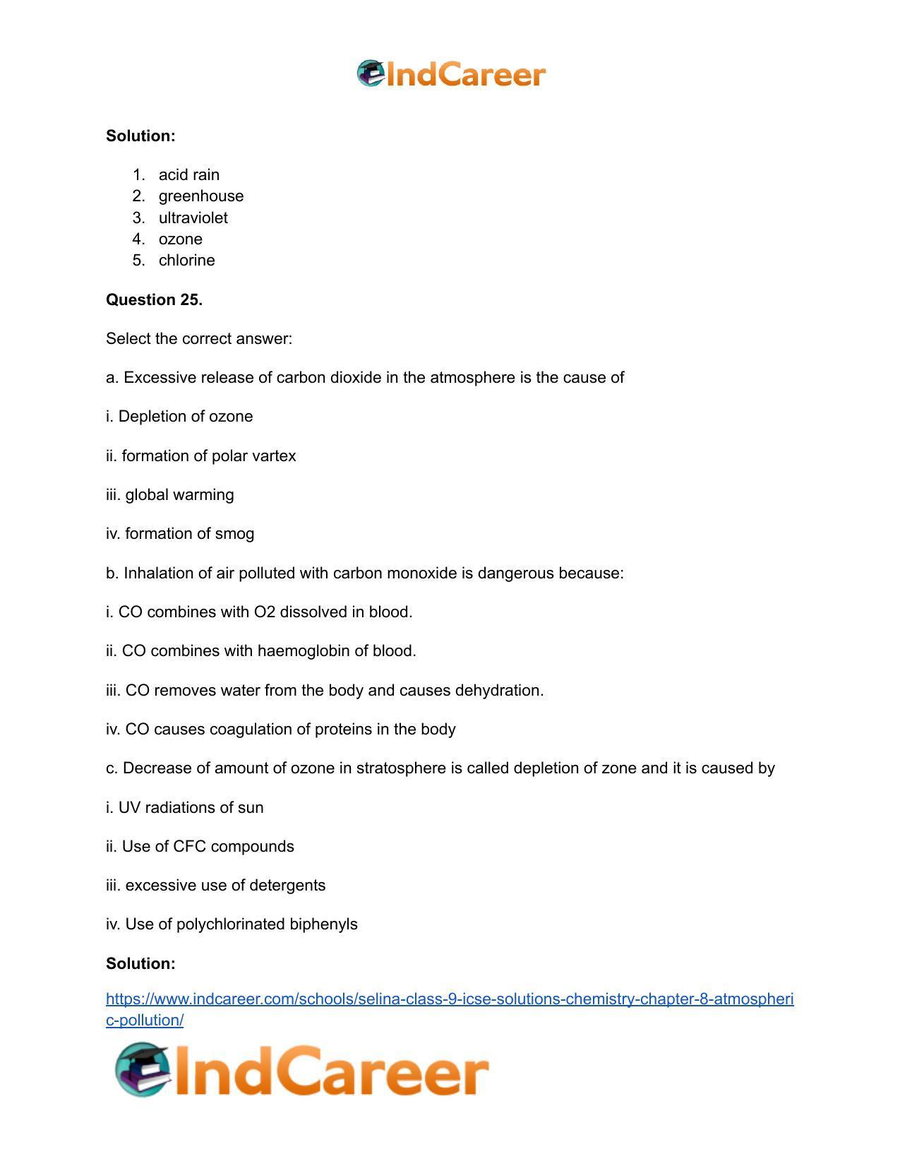 Selina Class 9 ICSE Solutions Chemistry : Chapter 8- Atmospheric Pollution - Page 26