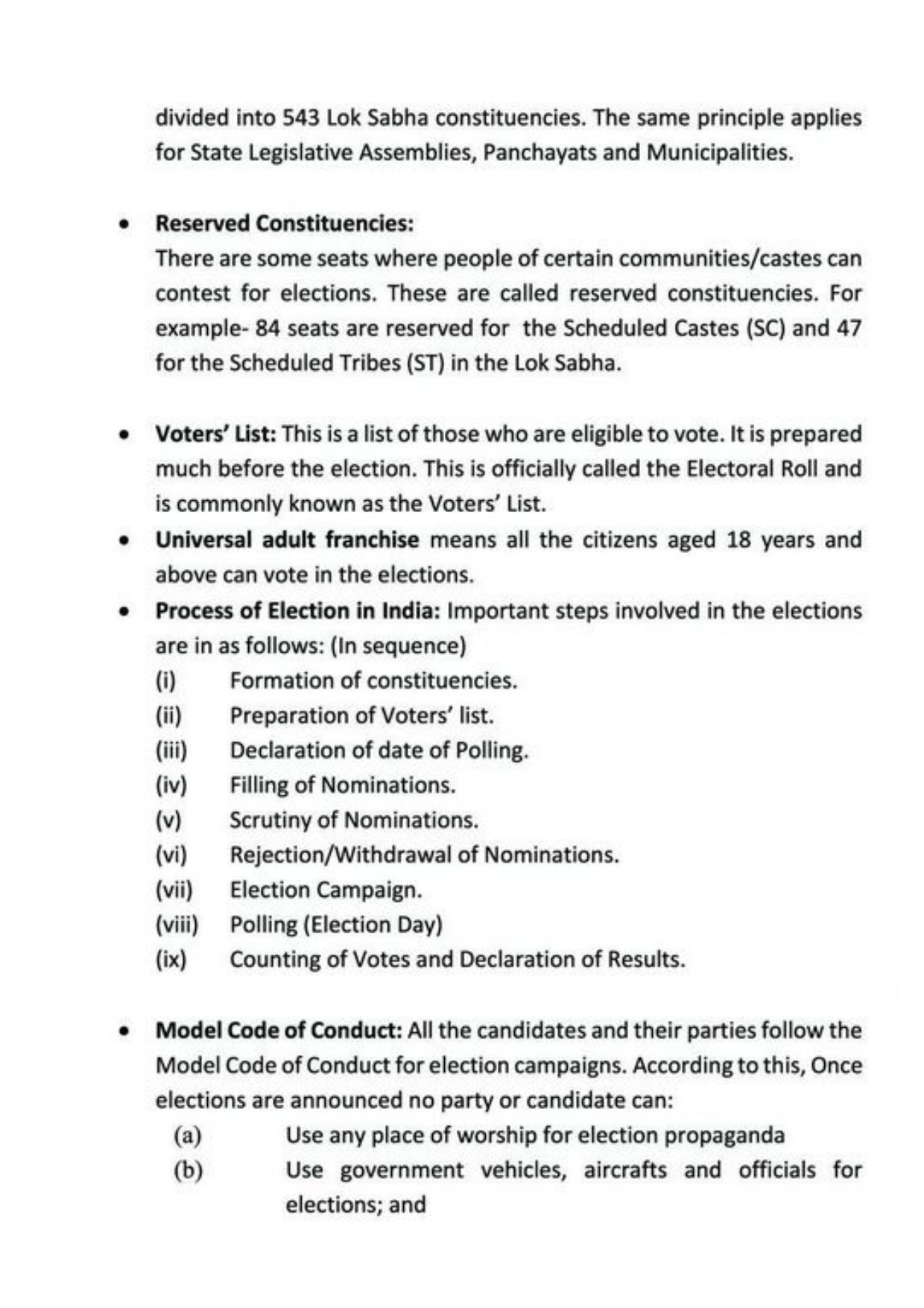 Class 9 Notes, Question & Practice Paper - Political Science (Topic 3 : Electoral Politics) - Page 3