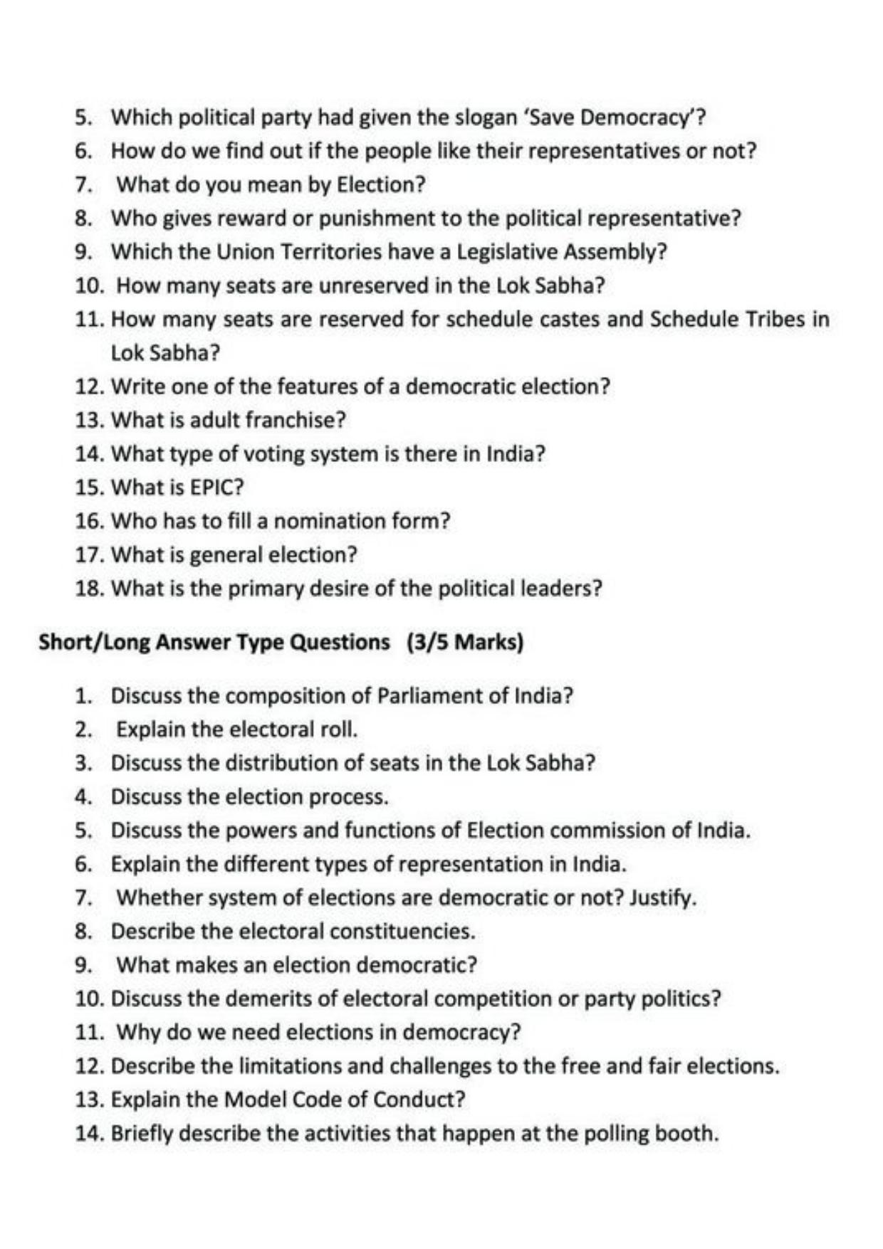 Class 9 Notes, Question & Practice Paper - Political Science (Topic 3 : Electoral Politics) - Page 6