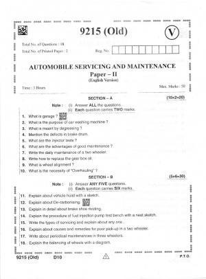 AP Intermediate 2nd Year Vocational Question Paper September-2021- Automobile_Servicing&Maintenance(OLD)-II