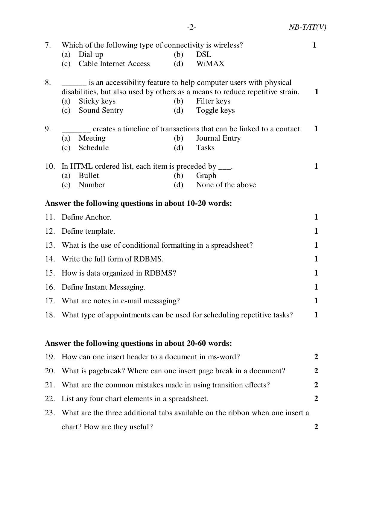 Nagaland Board Class 10 INFORMATION TECHNOLOGY (Vocational) 2019 Question Paper - Page 2