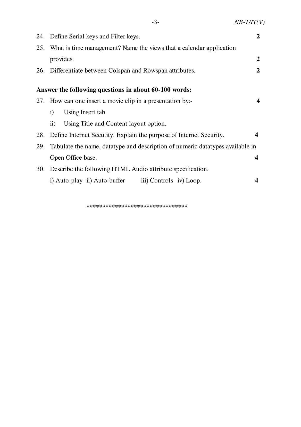 Nagaland Board Class 10 INFORMATION TECHNOLOGY (Vocational) 2019 Question Paper - Page 3