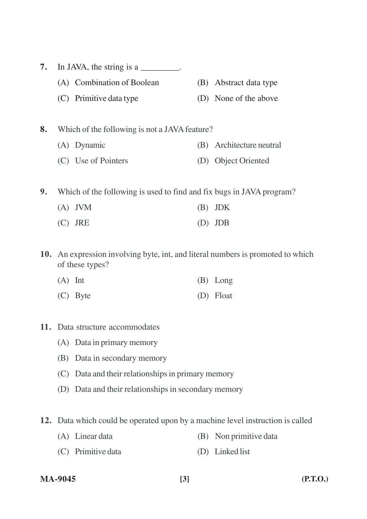 Mysore University PG Entrance Exam 2022: M.Sc Computer Science Question Paper - Page 3
