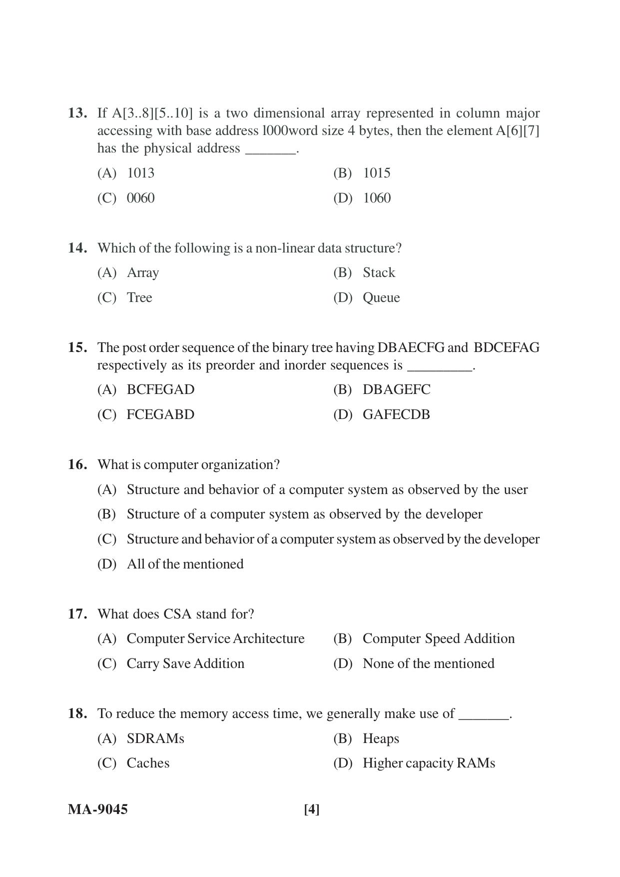 Mysore University PG Entrance Exam 2022: M.Sc Computer Science Question Paper - Page 4