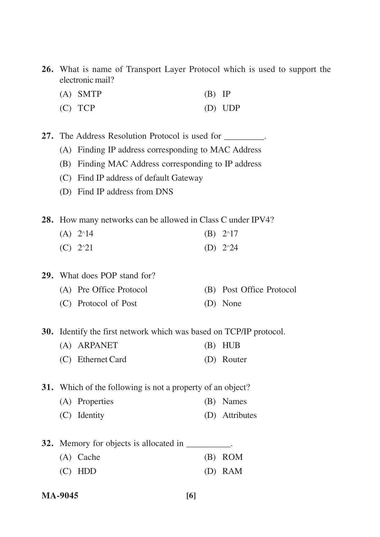 Mysore University PG Entrance Exam 2022: M.Sc Computer Science Question Paper - Page 6