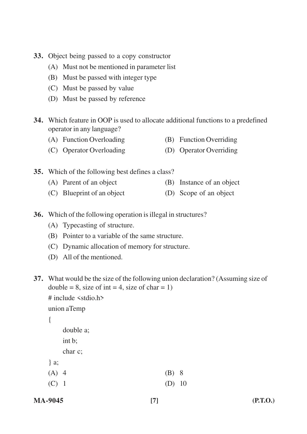 Mysore University PG Entrance Exam 2022: M.Sc Computer Science Question Paper - Page 7