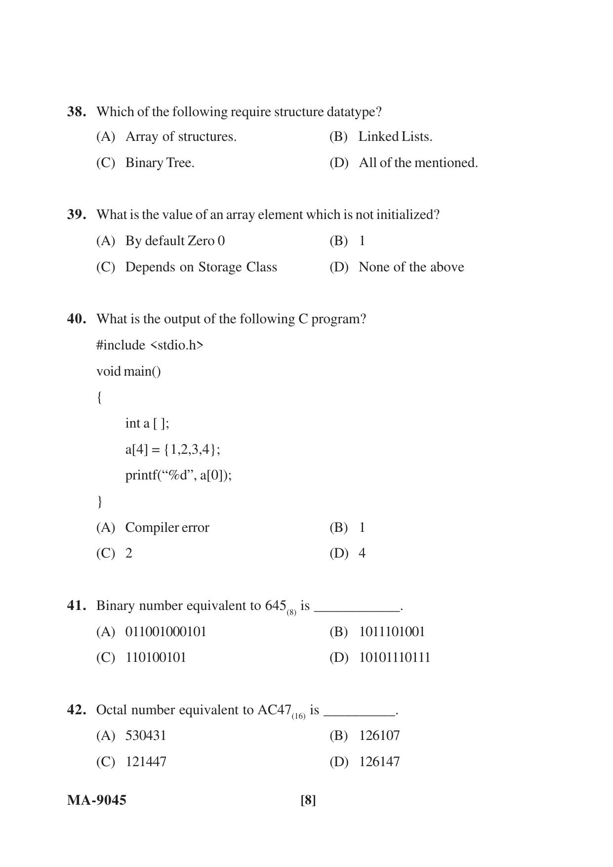 Mysore University PG Entrance Exam 2022: M.Sc Computer Science Question Paper - Page 8