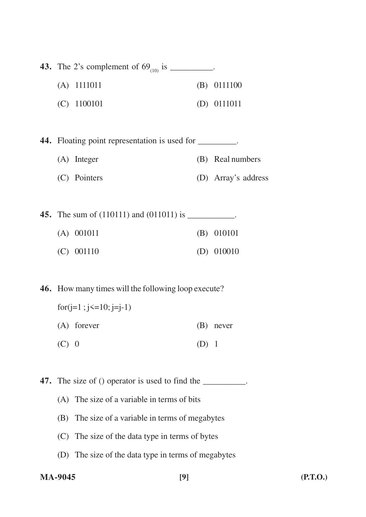 Mysore University PG Entrance Exam 2022: M.Sc Computer Science Question Paper - Page 9