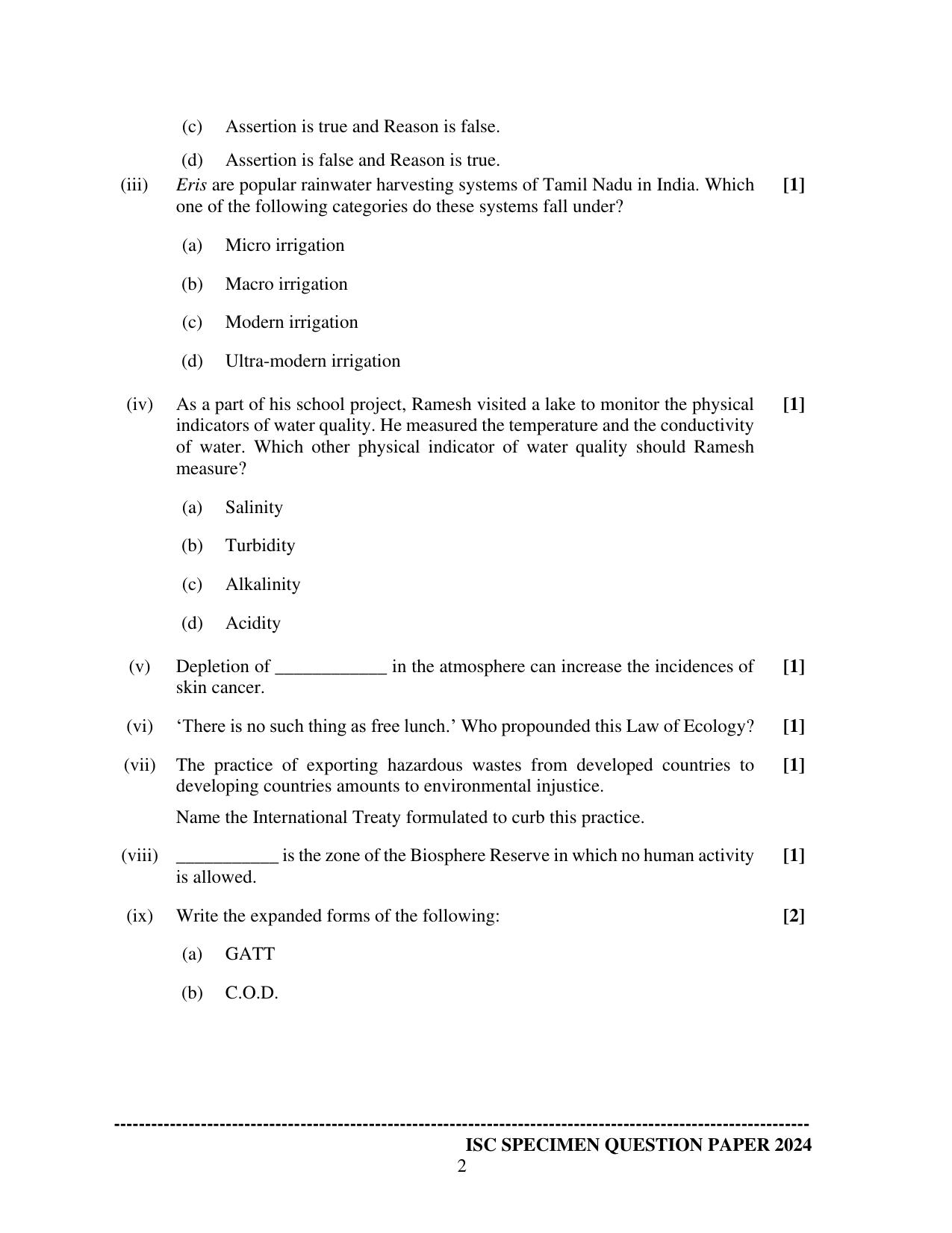 ISC Class 12 2024 Environmental Science Sample Paper - Page 2