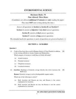 ISC Class 12 2024 Environmental Science Sample Paper