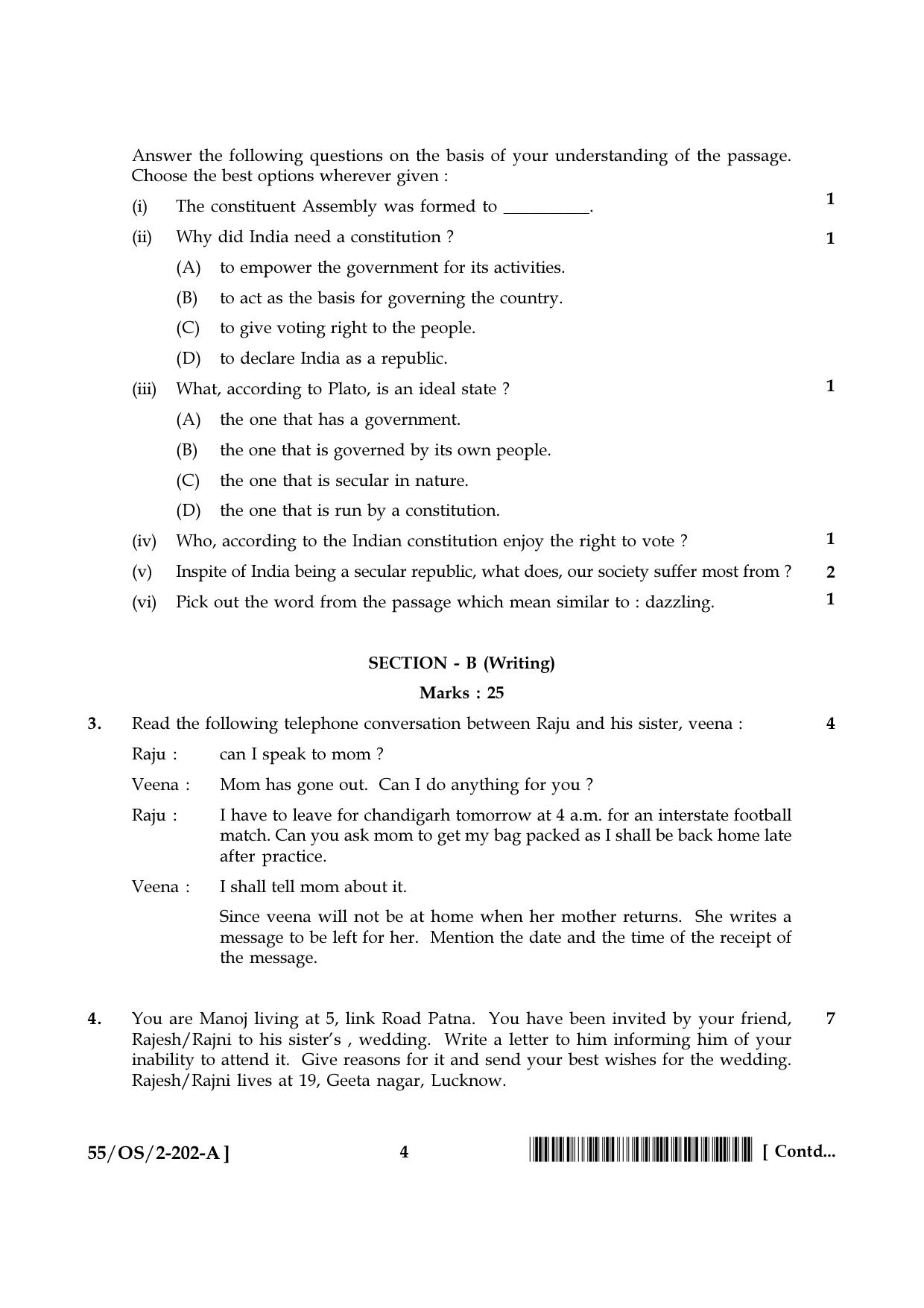 NIOS October 2017 Class 10 English Question Paper - Page 4
