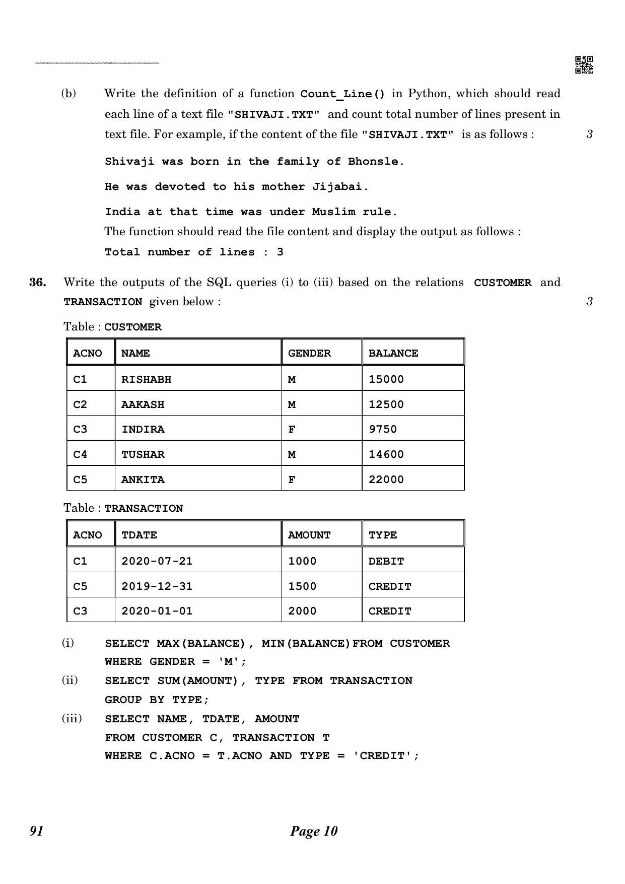 CBSE Class 12 QP_083_computer_science_new 2021 Compartment Question Paper - Page 10