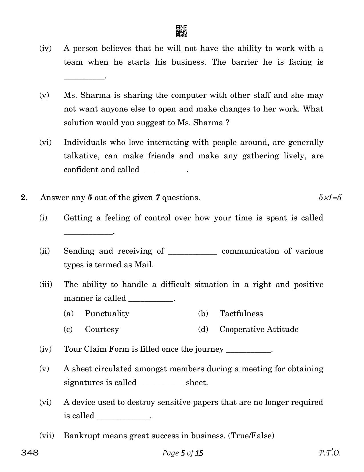 CBSE Class 12 348_Office Procedures And Practices 2023 Question Paper - Page 5