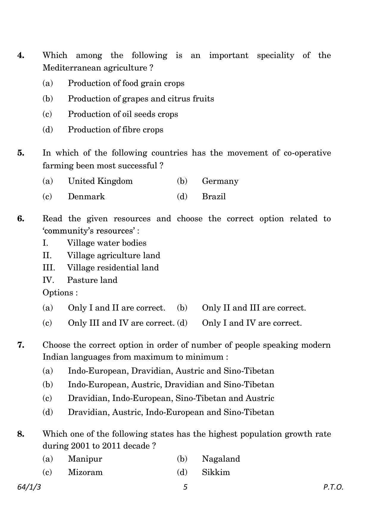 CBSE Class 12 64-1-3 Geography 2023 Question Paper - Page 5