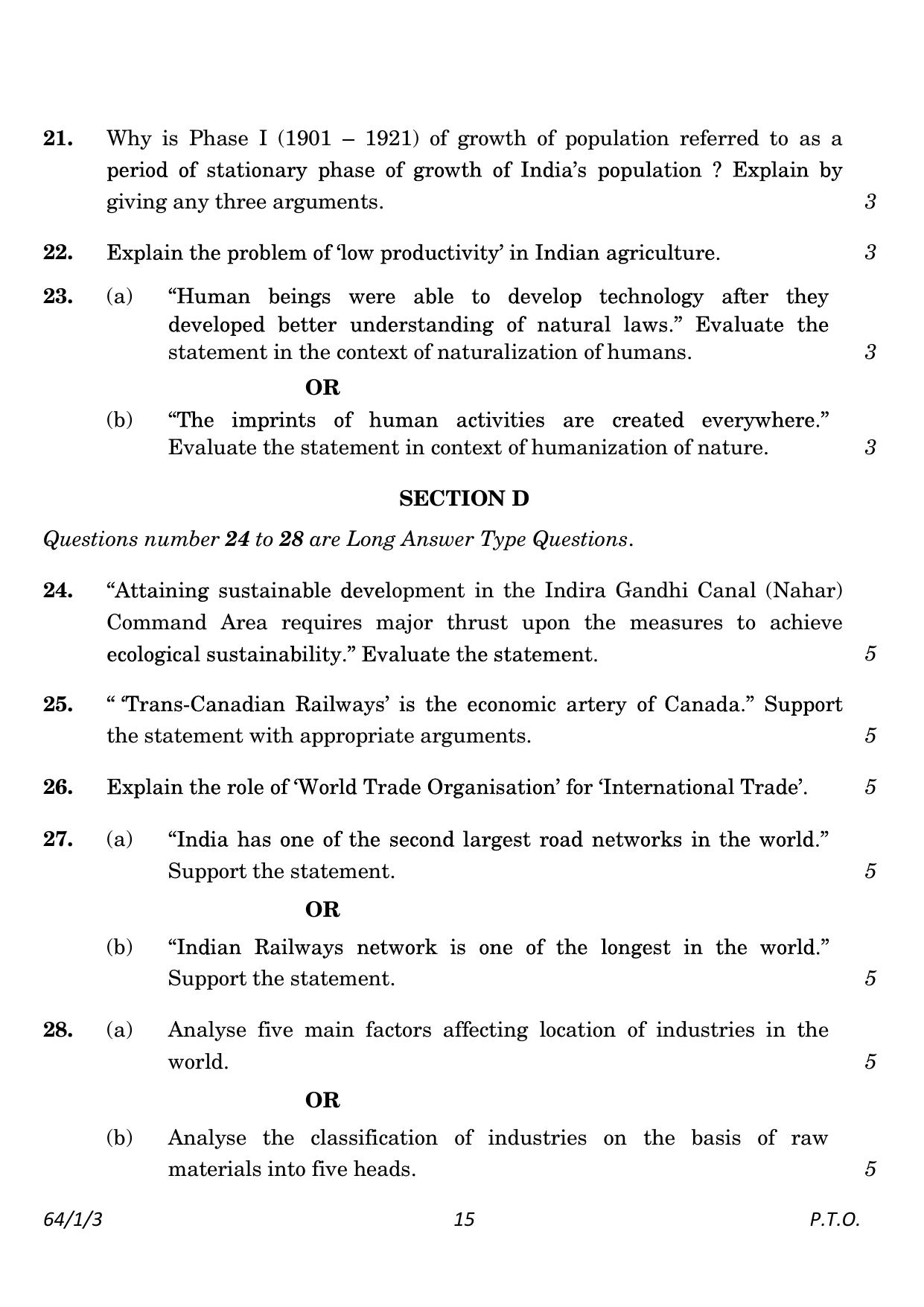 CBSE Class 12 64-1-3 Geography 2023 Question Paper - Page 15