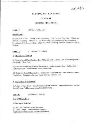 WBCHSE 2022 Syllabus for Costing & Taxation