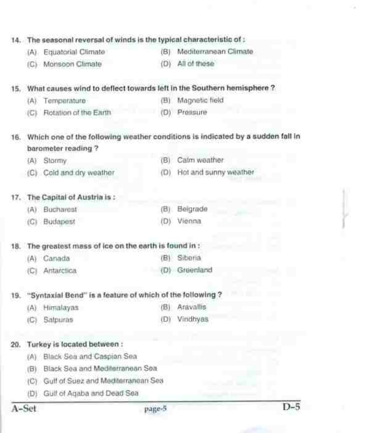 PU CET UG 2017 MSc(Zoology), MCOM(Business Economics), MA(Geography), ME(Computer Science & Engg. ) Question Paper - Page 28