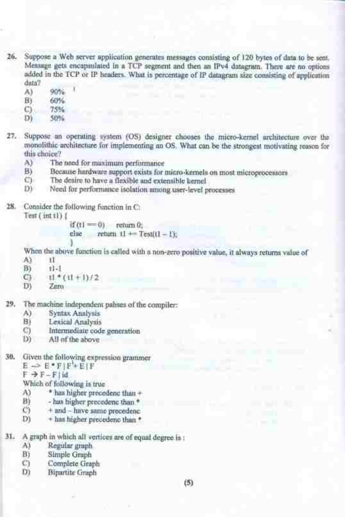 PU CET UG 2017 MSc(Zoology), MCOM(Business Economics), MA(Geography), ME(Computer Science & Engg. ) Question Paper - Page 43