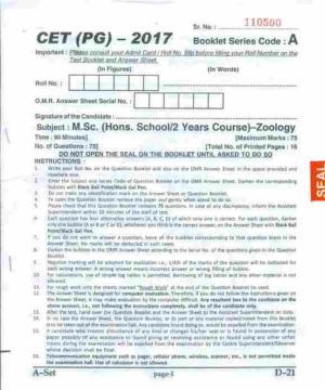 PU CET UG 2017 MSc(Zoology), MCOM(Business Economics), MA(Geography), ME(Computer Science & Engg. ) Question Paper