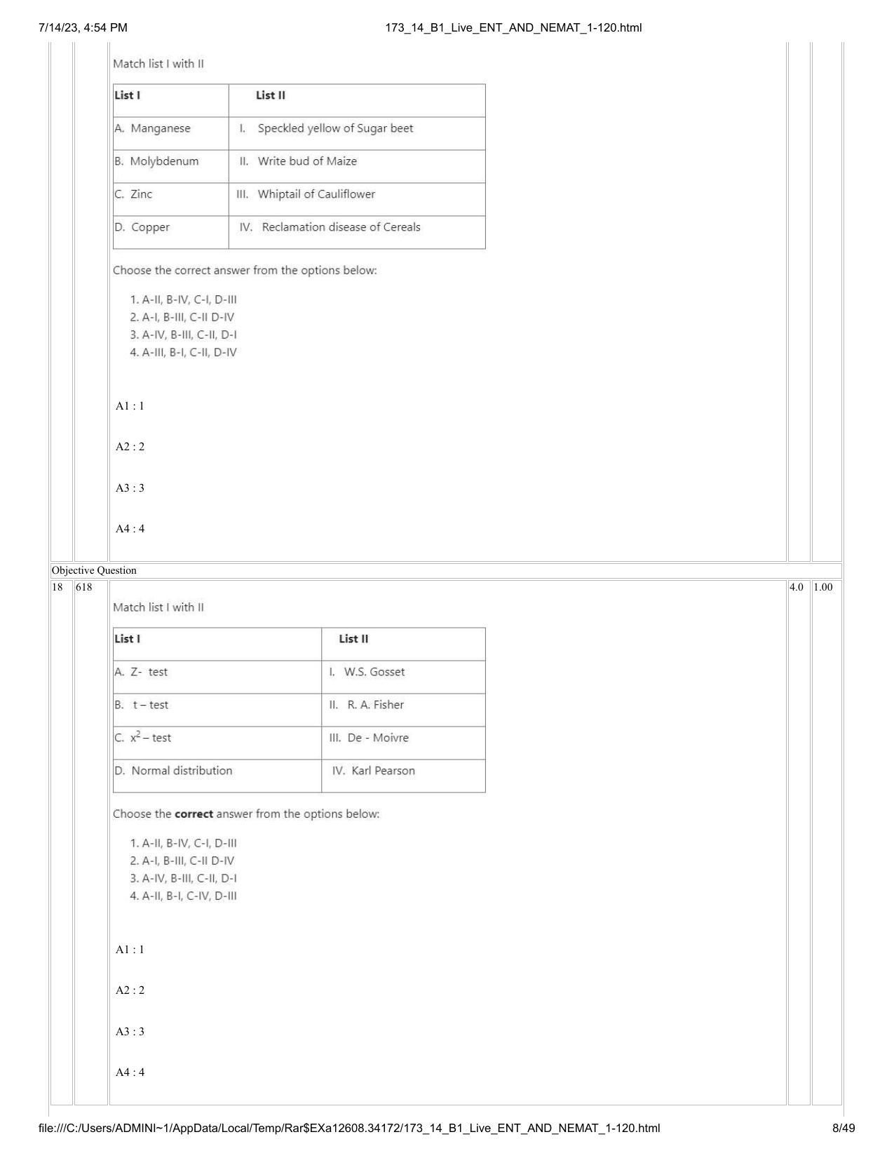 ICAR AIEEA PG 2023 ENTOMOLOGY AND NEMATOLOGY Question Paper- 14 July 2023 - Page 8