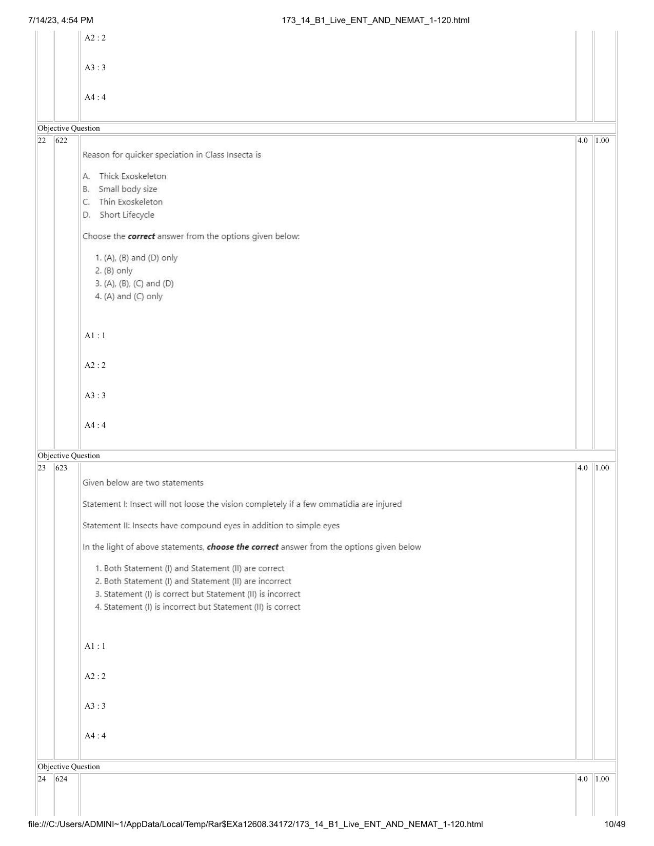 ICAR AIEEA PG 2023 ENTOMOLOGY AND NEMATOLOGY Question Paper- 14 July 2023 - Page 10