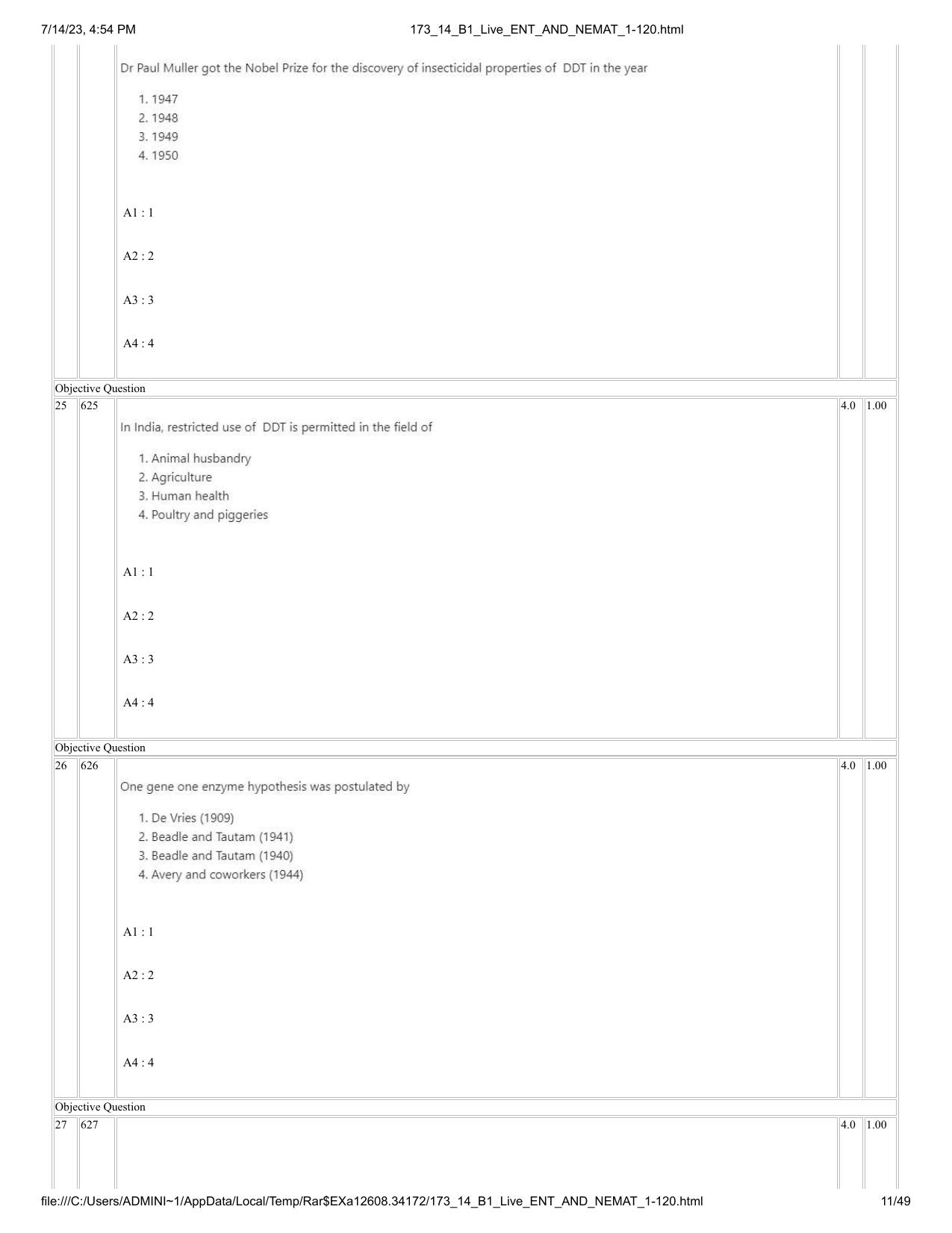 ICAR AIEEA PG 2023 ENTOMOLOGY AND NEMATOLOGY Question Paper- 14 July 2023 - Page 11