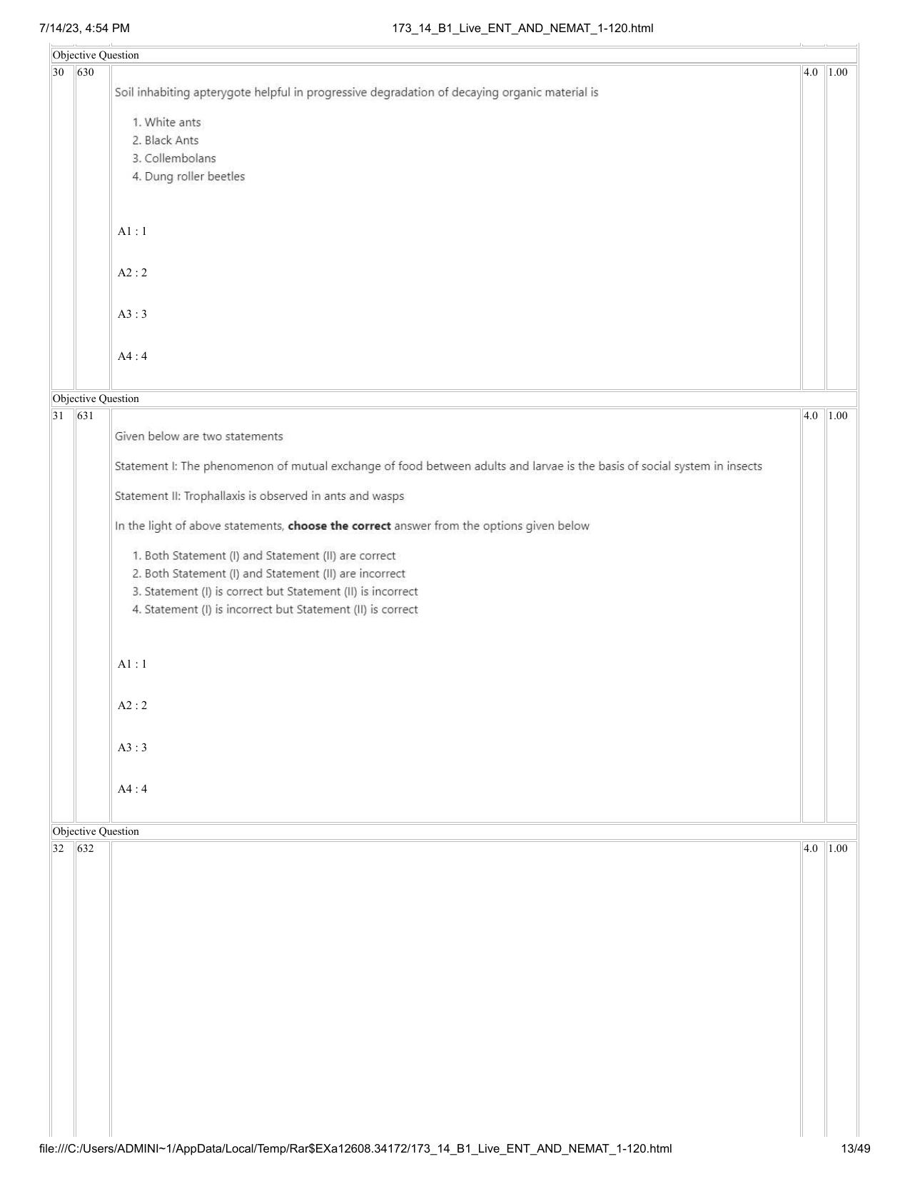 ICAR AIEEA PG 2023 ENTOMOLOGY AND NEMATOLOGY Question Paper- 14 July 2023 - Page 13