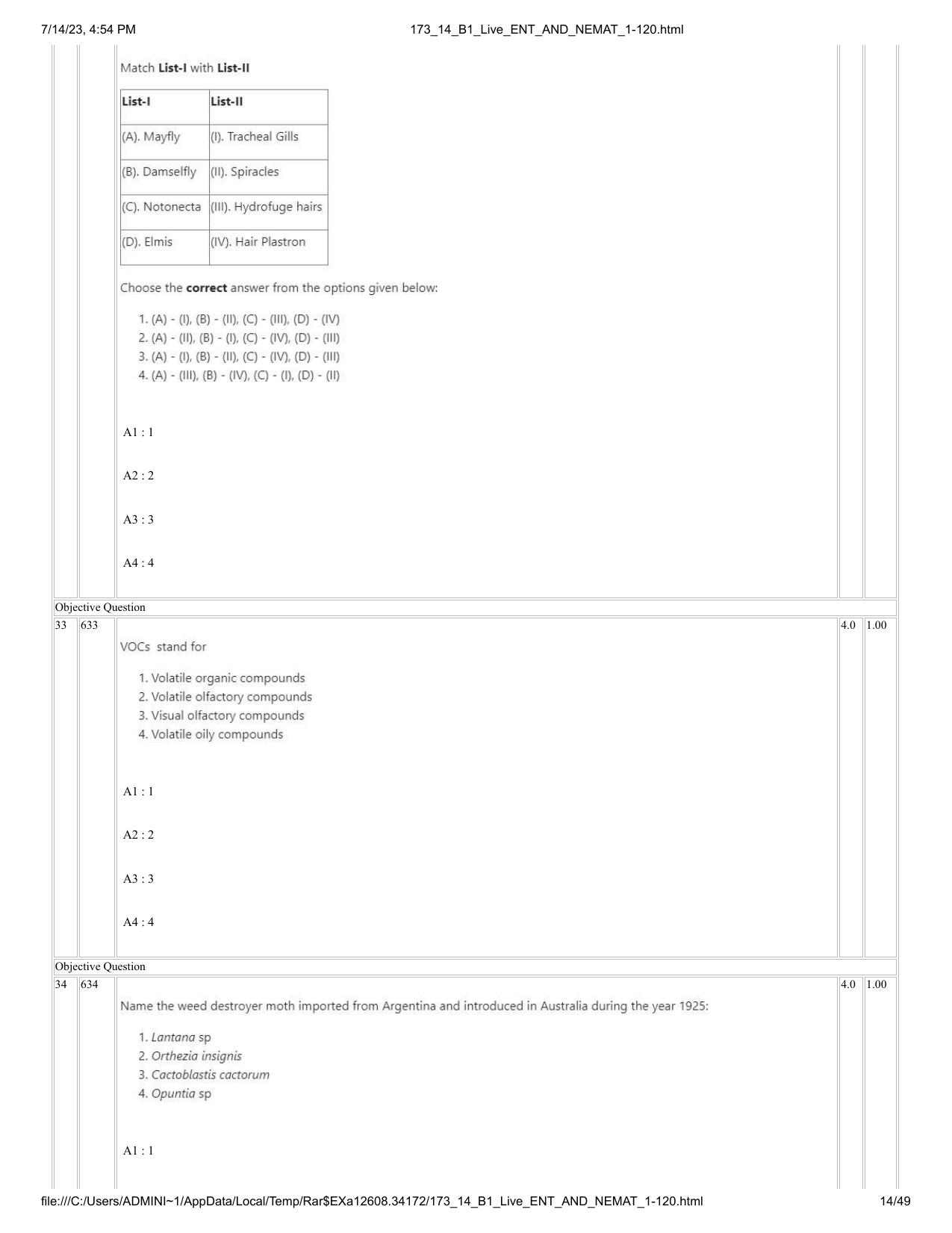 ICAR AIEEA PG 2023 ENTOMOLOGY AND NEMATOLOGY Question Paper- 14 July 2023 - Page 14