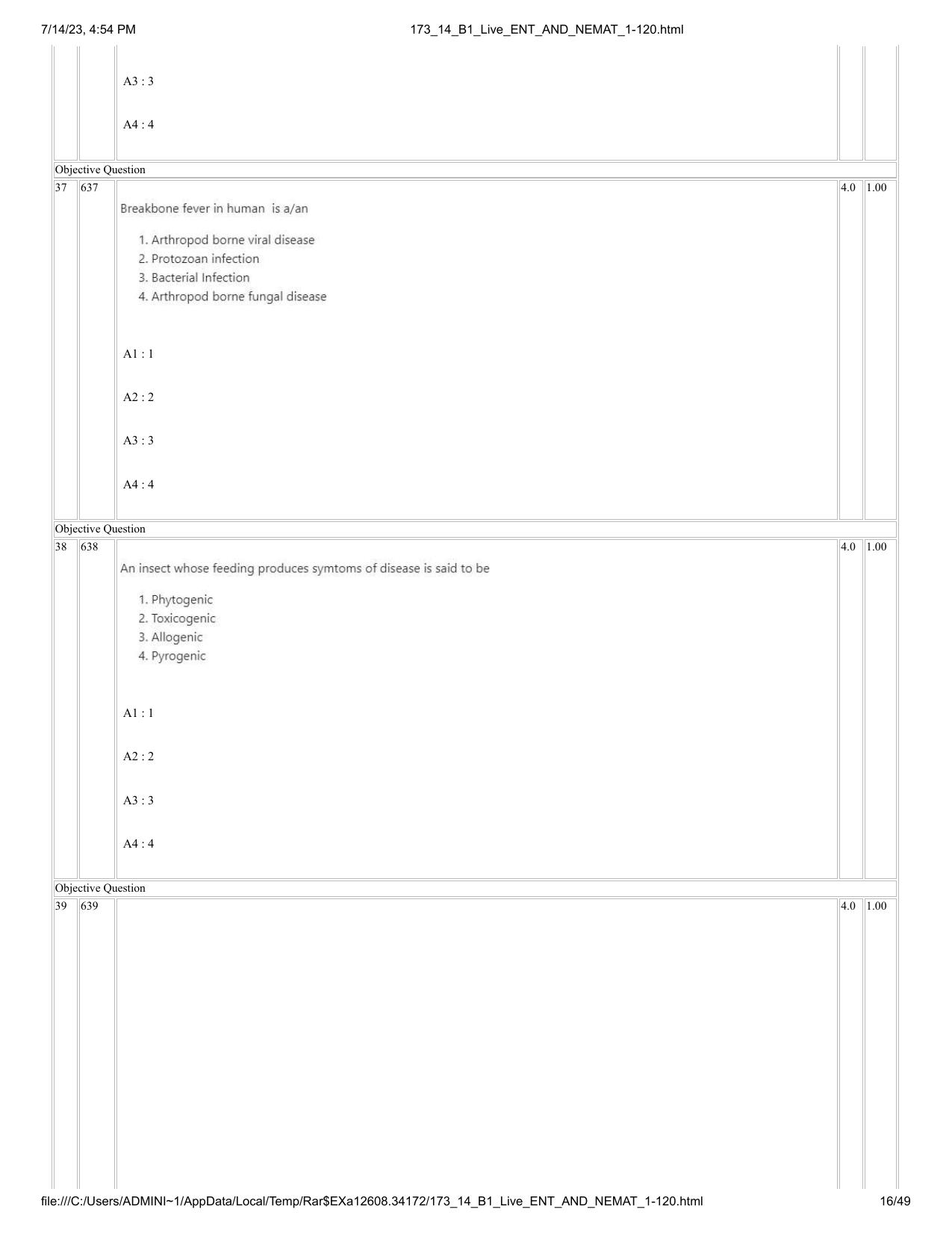 ICAR AIEEA PG 2023 ENTOMOLOGY AND NEMATOLOGY Question Paper- 14 July 2023 - Page 16