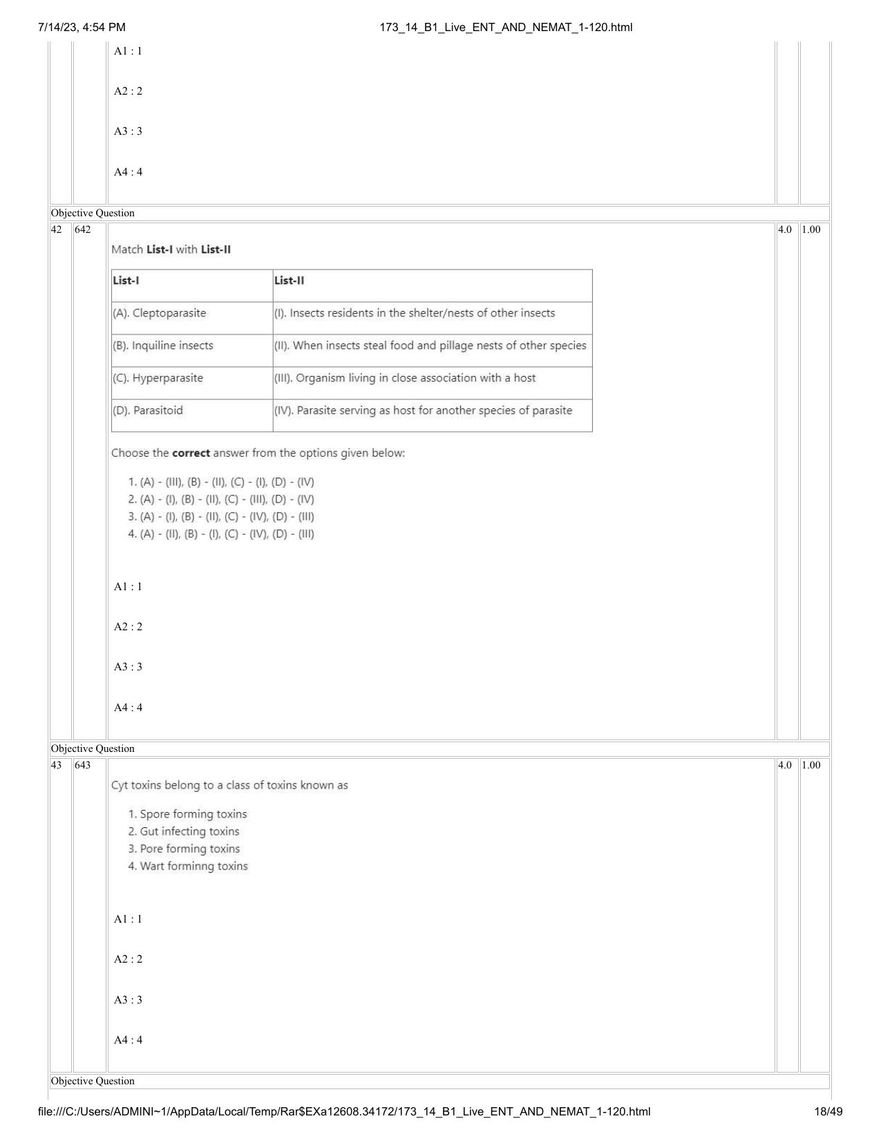 ICAR AIEEA PG 2023 ENTOMOLOGY AND NEMATOLOGY Question Paper- 14 July 2023 - Page 18