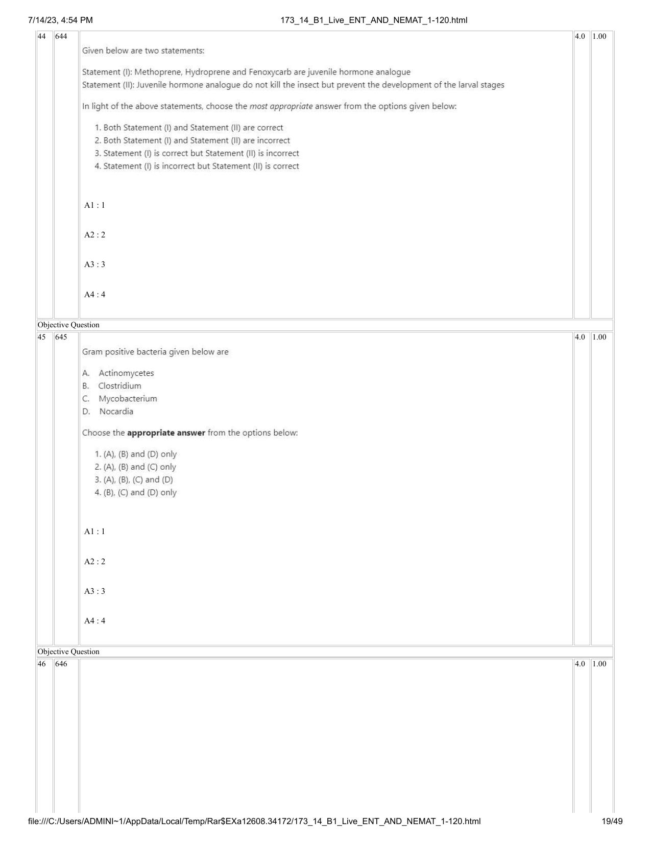ICAR AIEEA PG 2023 ENTOMOLOGY AND NEMATOLOGY Question Paper- 14 July 2023 - Page 19