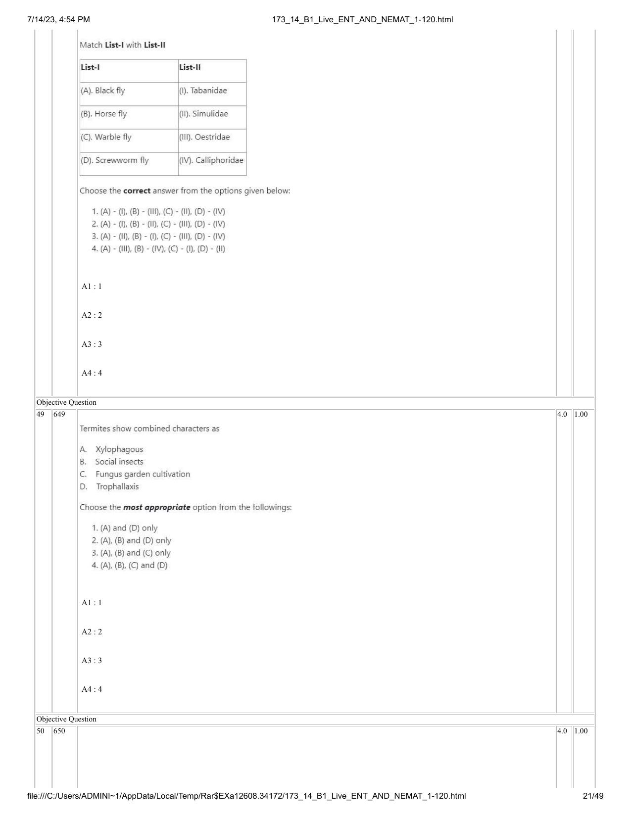 ICAR AIEEA PG 2023 ENTOMOLOGY AND NEMATOLOGY Question Paper- 14 July 2023 - Page 21