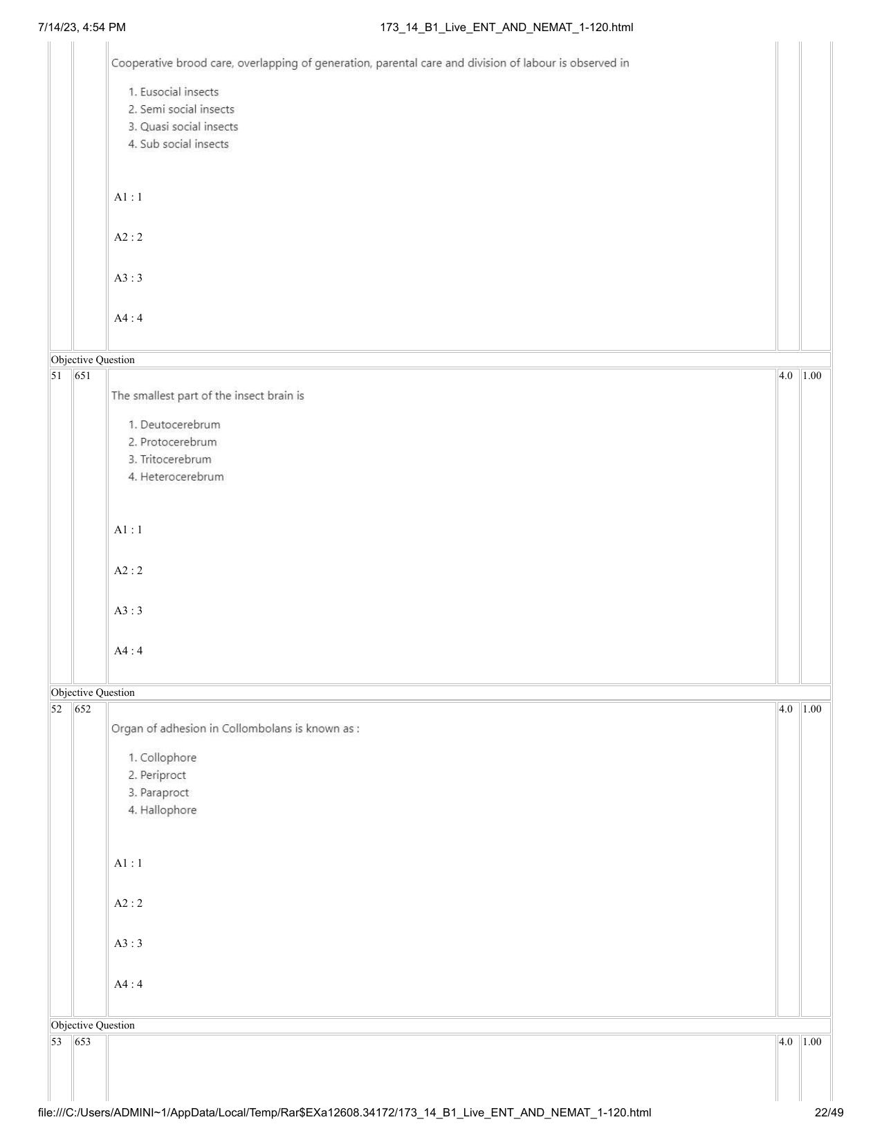 ICAR AIEEA PG 2023 ENTOMOLOGY AND NEMATOLOGY Question Paper- 14 July 2023 - Page 22