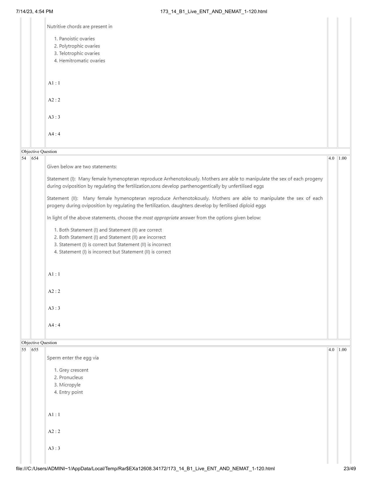 ICAR AIEEA PG 2023 ENTOMOLOGY AND NEMATOLOGY Question Paper- 14 July 2023 - Page 23