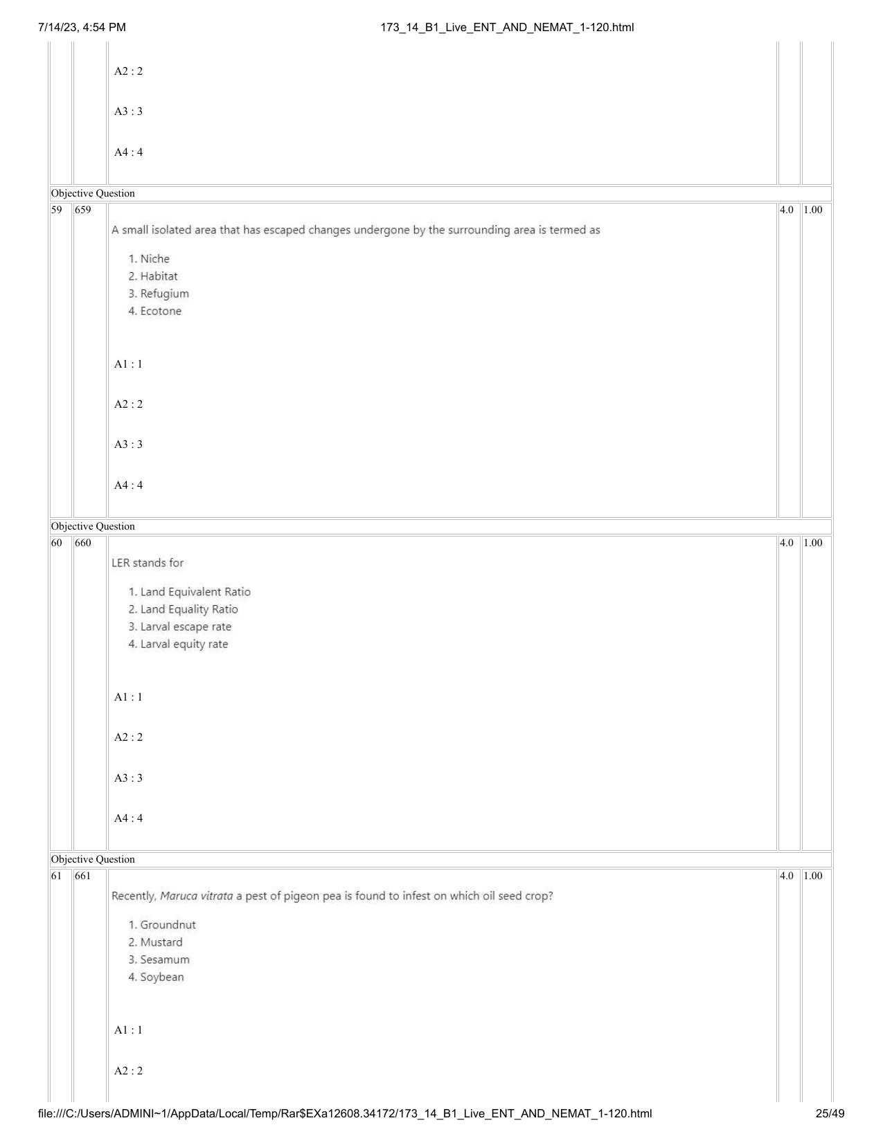 ICAR AIEEA PG 2023 ENTOMOLOGY AND NEMATOLOGY Question Paper- 14 July 2023 - Page 25