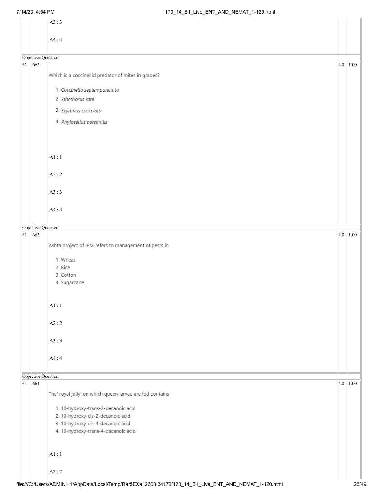 ICAR AIEEA PG 2023 ENTOMOLOGY AND NEMATOLOGY Question Paper- 14 July 2023 - Page 26