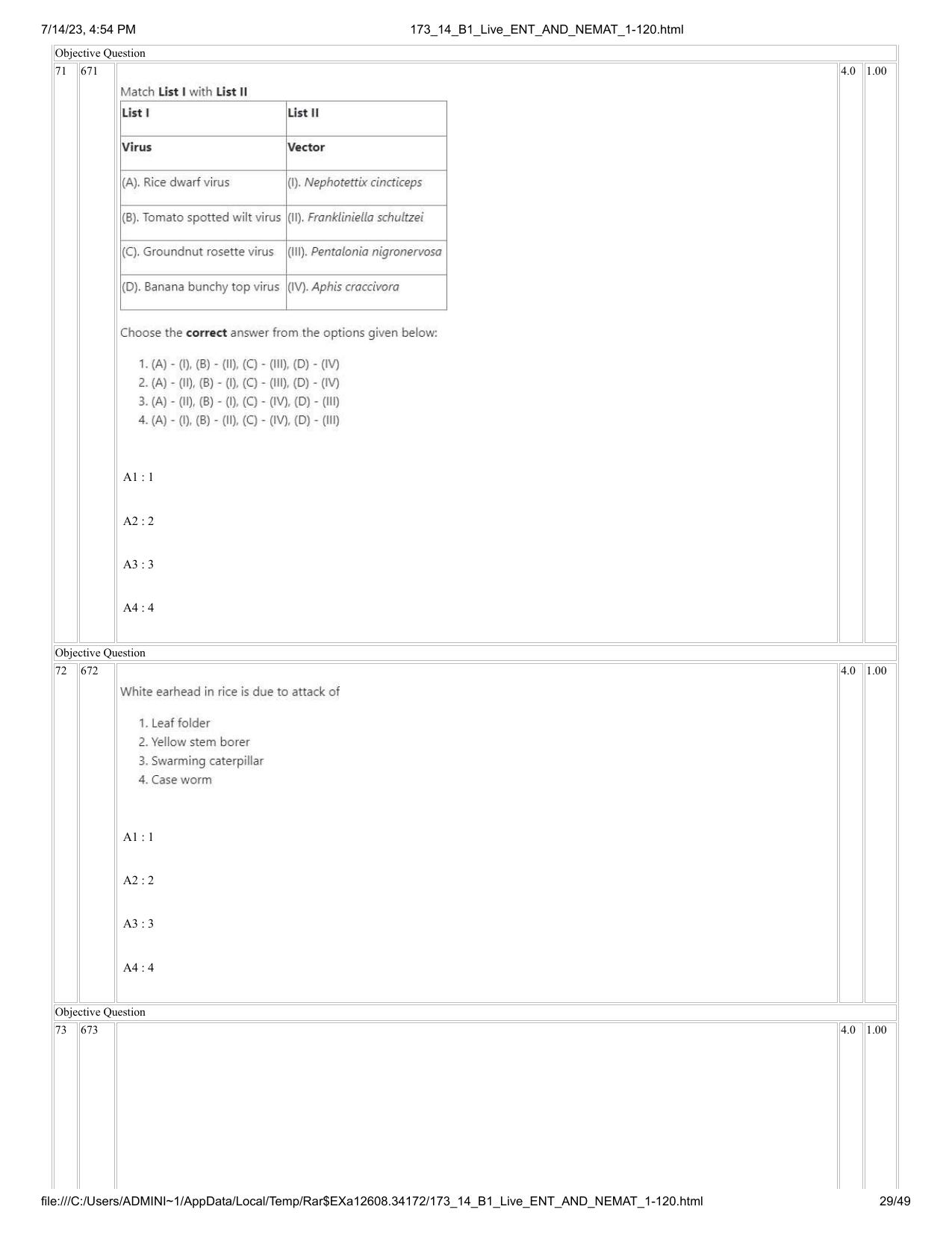 ICAR AIEEA PG 2023 ENTOMOLOGY AND NEMATOLOGY Question Paper- 14 July 2023 - Page 29