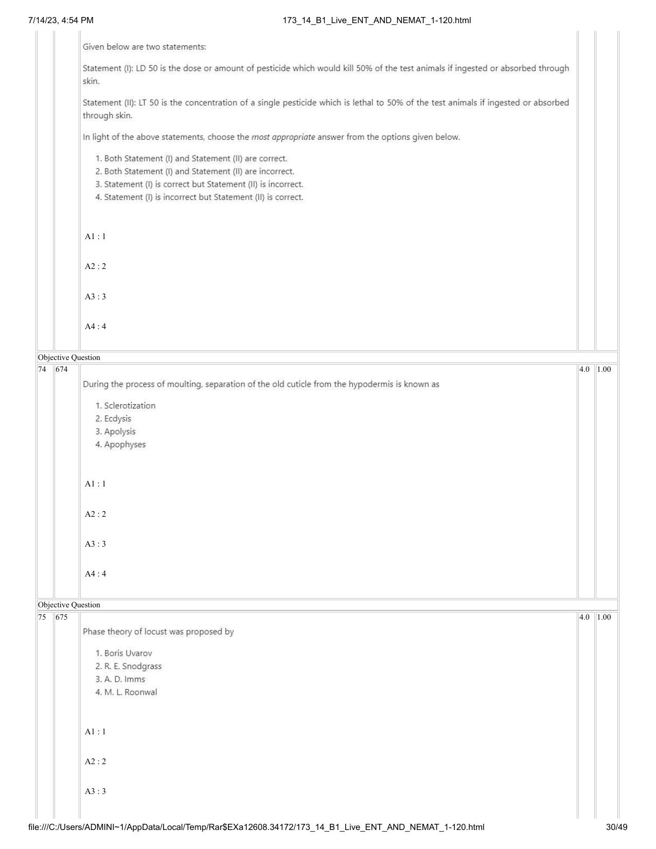 ICAR AIEEA PG 2023 ENTOMOLOGY AND NEMATOLOGY Question Paper- 14 July 2023 - Page 30