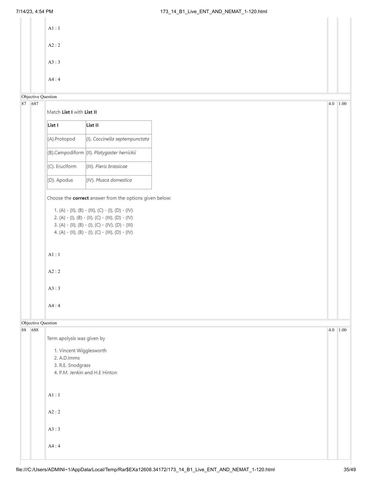 ICAR AIEEA PG 2023 ENTOMOLOGY AND NEMATOLOGY Question Paper- 14 July 2023 - Page 35