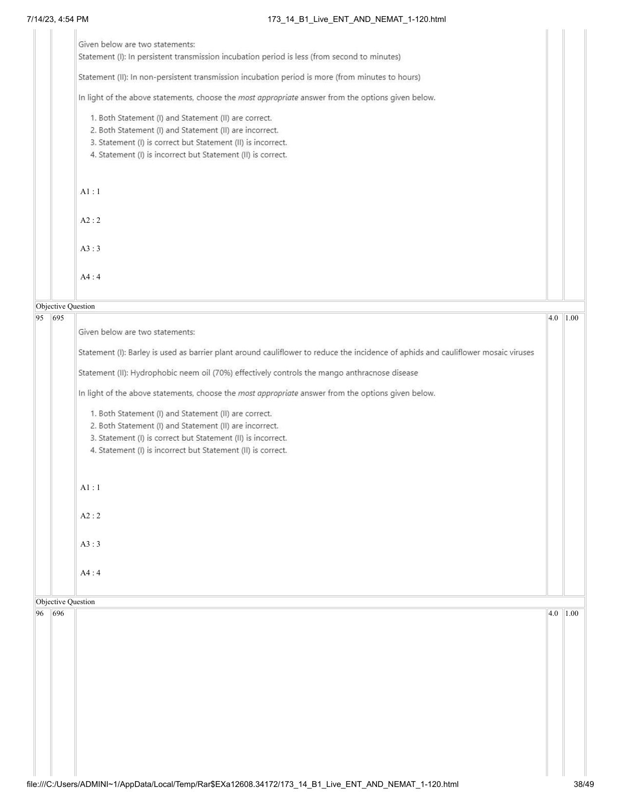 ICAR AIEEA PG 2023 ENTOMOLOGY AND NEMATOLOGY Question Paper- 14 July 2023 - Page 38