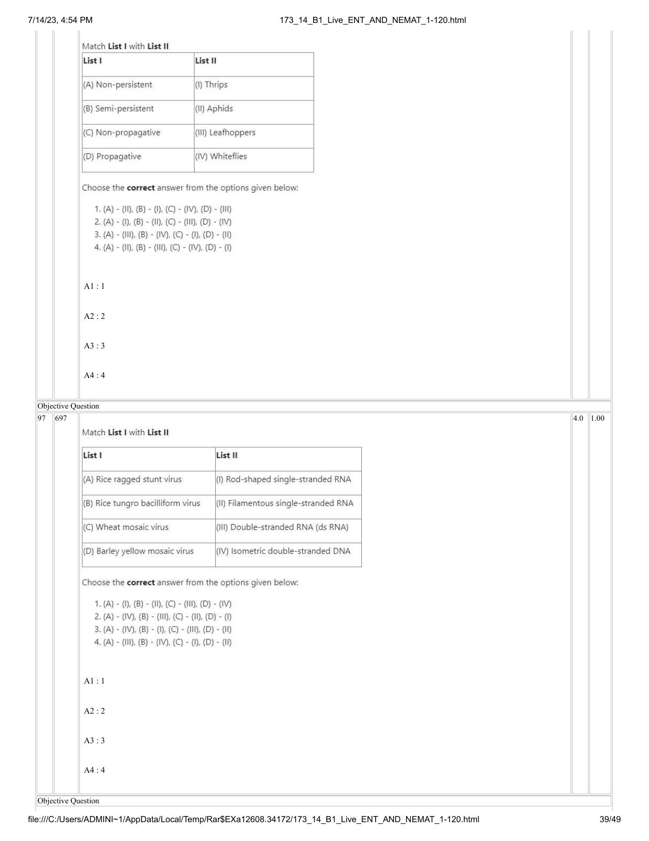 ICAR AIEEA PG 2023 ENTOMOLOGY AND NEMATOLOGY Question Paper- 14 July 2023 - Page 39